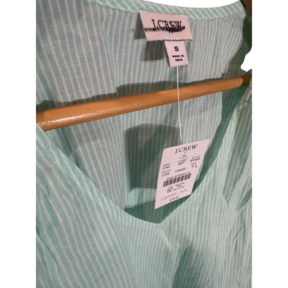 NWT J.Crew Womens Top Size S Green White Striped Smocked Puff Sleeve Blouse - Picture 5 of 6